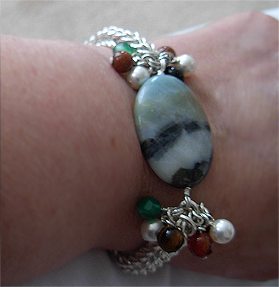 agate & gemstones wimsical chainmaille silver bracelet